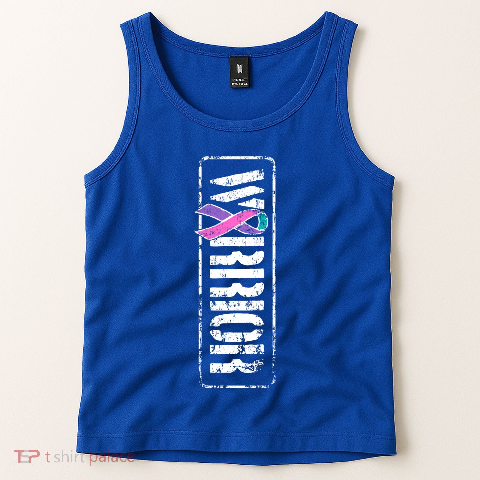 Thyroid Cancer Awareness Gift Sideways Military Warrior Ribbon Gift Tank Top