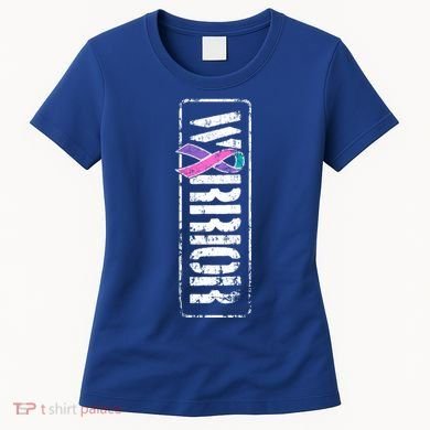 Thyroid Cancer Awareness Gift Sideways Military Warrior Ribbon Gift Women's T-Shirt
