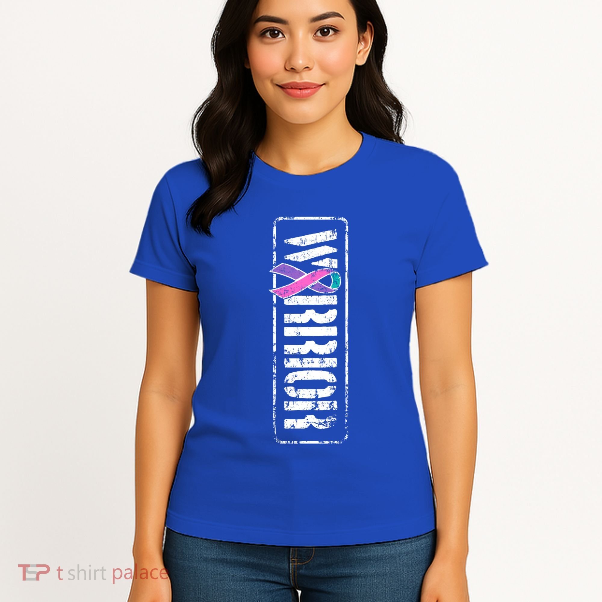 Thyroid Cancer Awareness Gift Sideways Military Warrior Ribbon Gift Women's T-Shirt