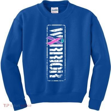 Thyroid Cancer Awareness Gift Sideways Military Warrior Ribbon Gift Kids Sweatshirt