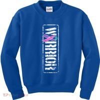 Thyroid Cancer Awareness Gift Sideways Military Warrior Ribbon Gift Kids Sweatshirt thumb 0