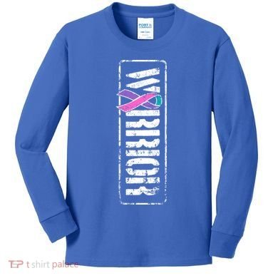 Thyroid Cancer Awareness Gift Sideways Military Warrior Ribbon Gift Kids Long Sleeve Shirt