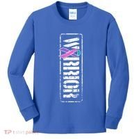 Thyroid Cancer Awareness Gift Sideways Military Warrior Ribbon Gift Kids Long Sleeve Shirt thumb 0