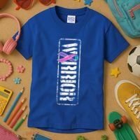 Thyroid Cancer Awareness Gift Sideways Military Warrior Ribbon Gift Kids T-Shirt thumb 3