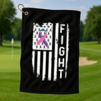 Thyroid Cancer American Flag Awareness Gift Golf Towel thumb 1