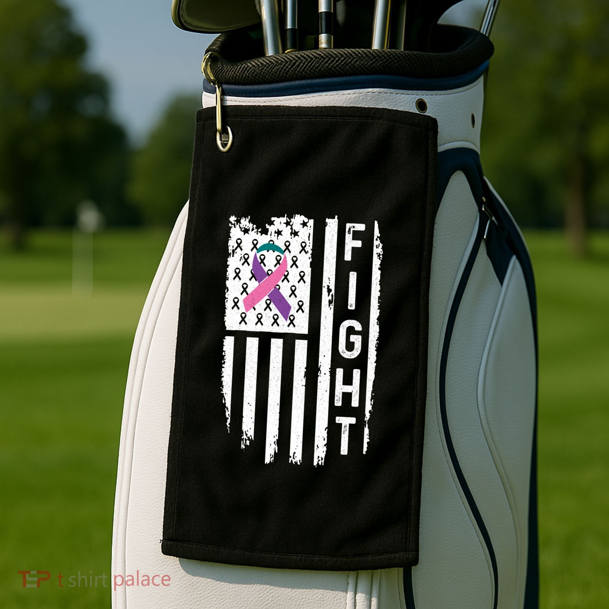 Thyroid Cancer American Flag Awareness Gift Golf Towel