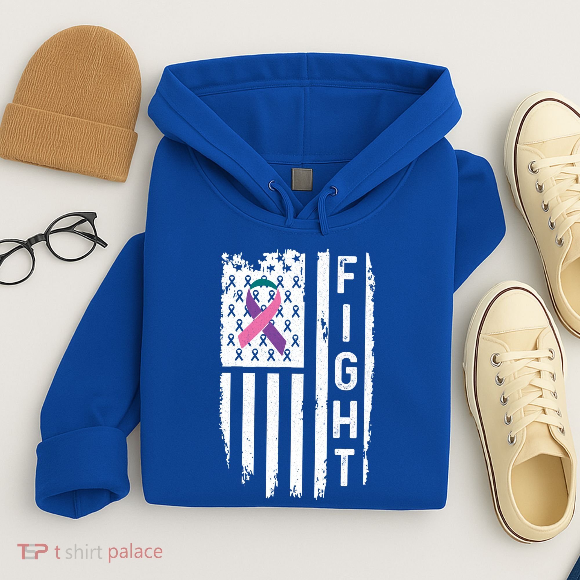Thyroid Cancer American Flag Awareness Gift Hoodie