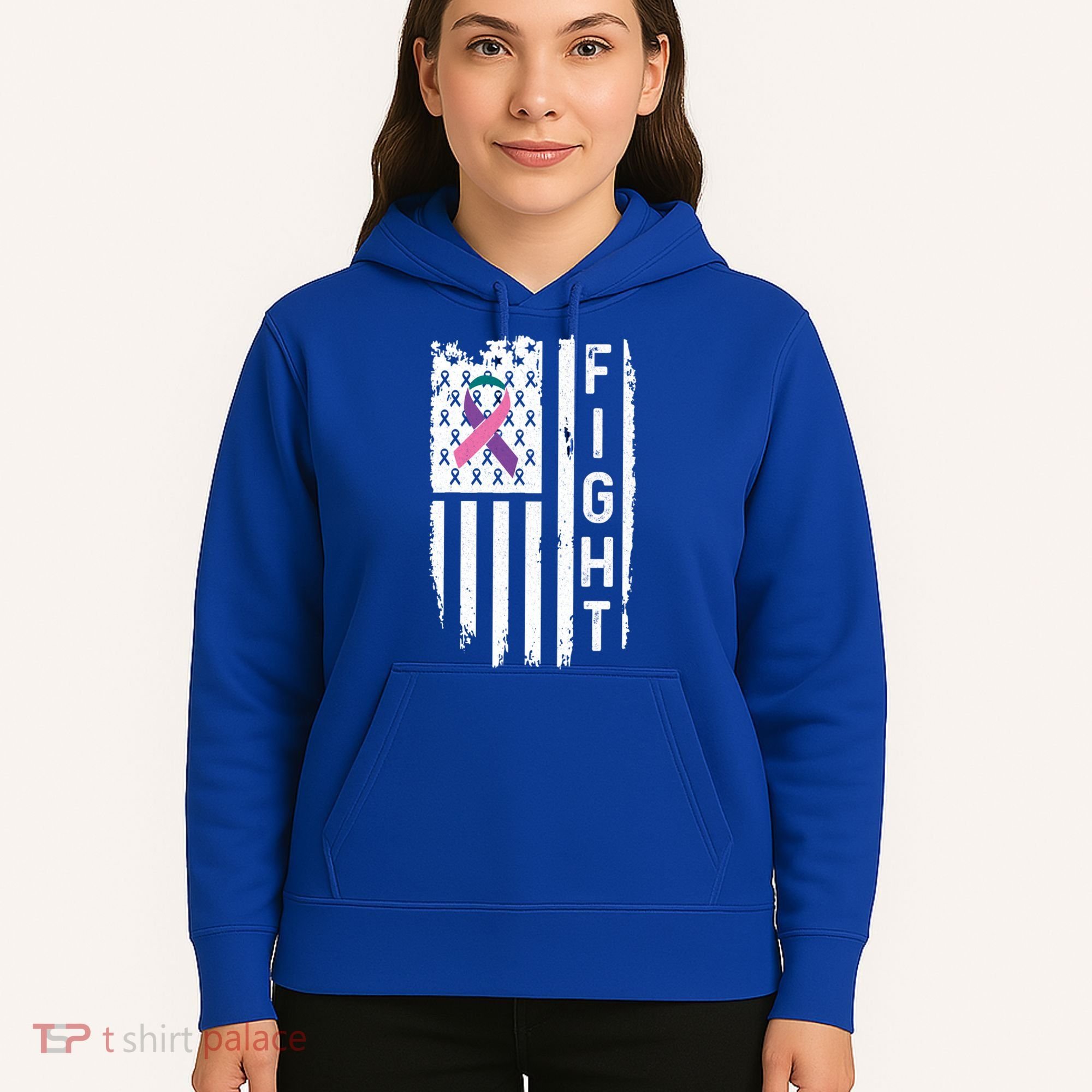 Thyroid Cancer American Flag Awareness Gift Hoodie