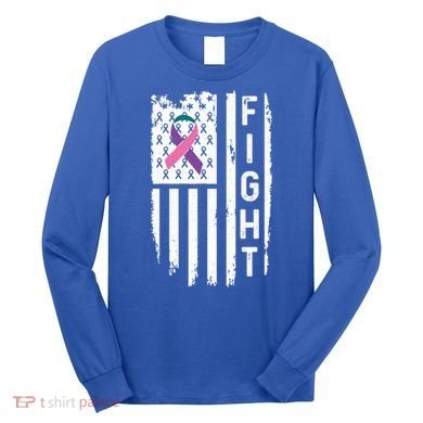 Thyroid Cancer American Flag Awareness Gift Long Sleeve Shirt