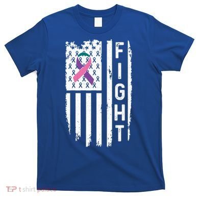 Thyroid Cancer American Flag Awareness Gift T-Shirt