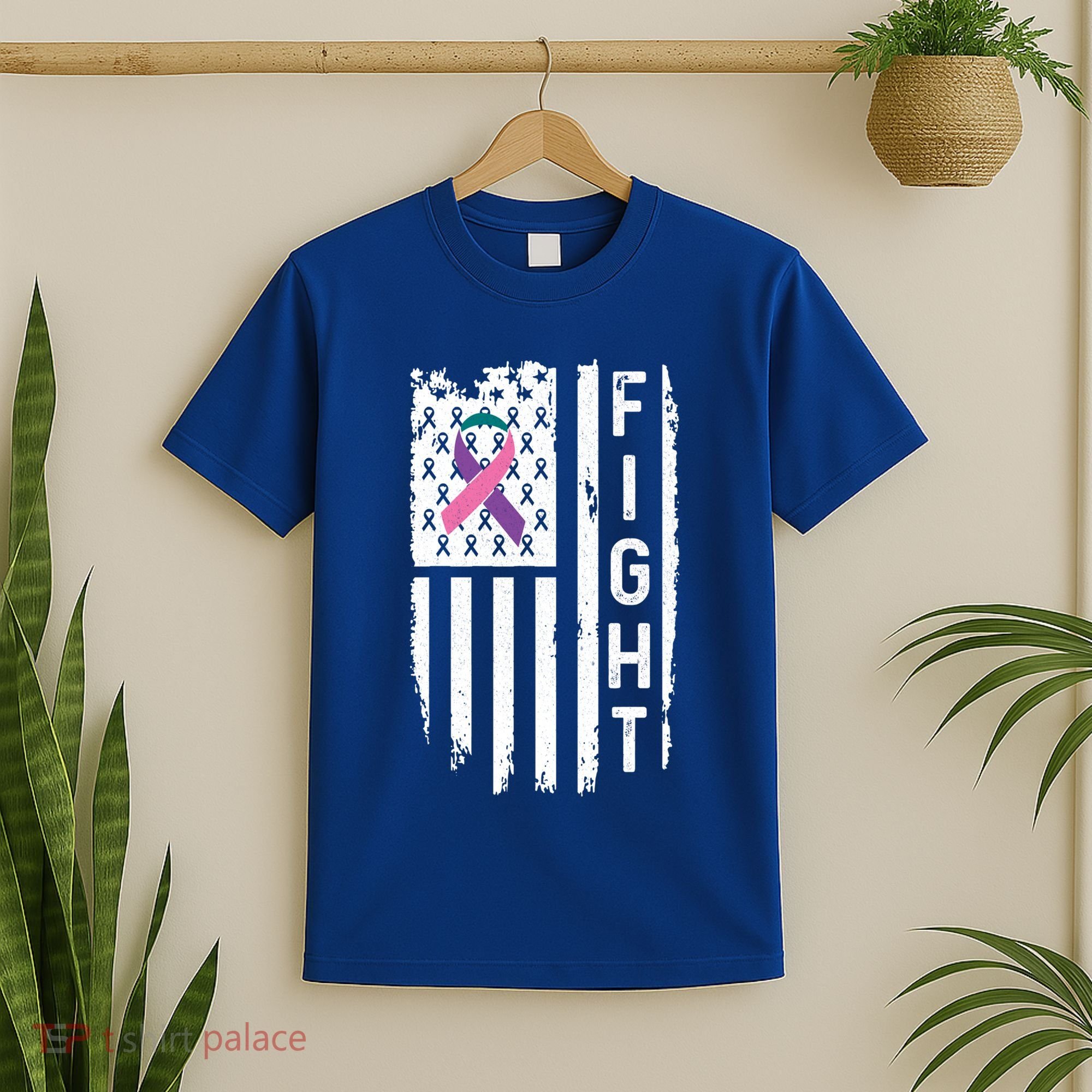 Thyroid Cancer American Flag Awareness Gift T-Shirt