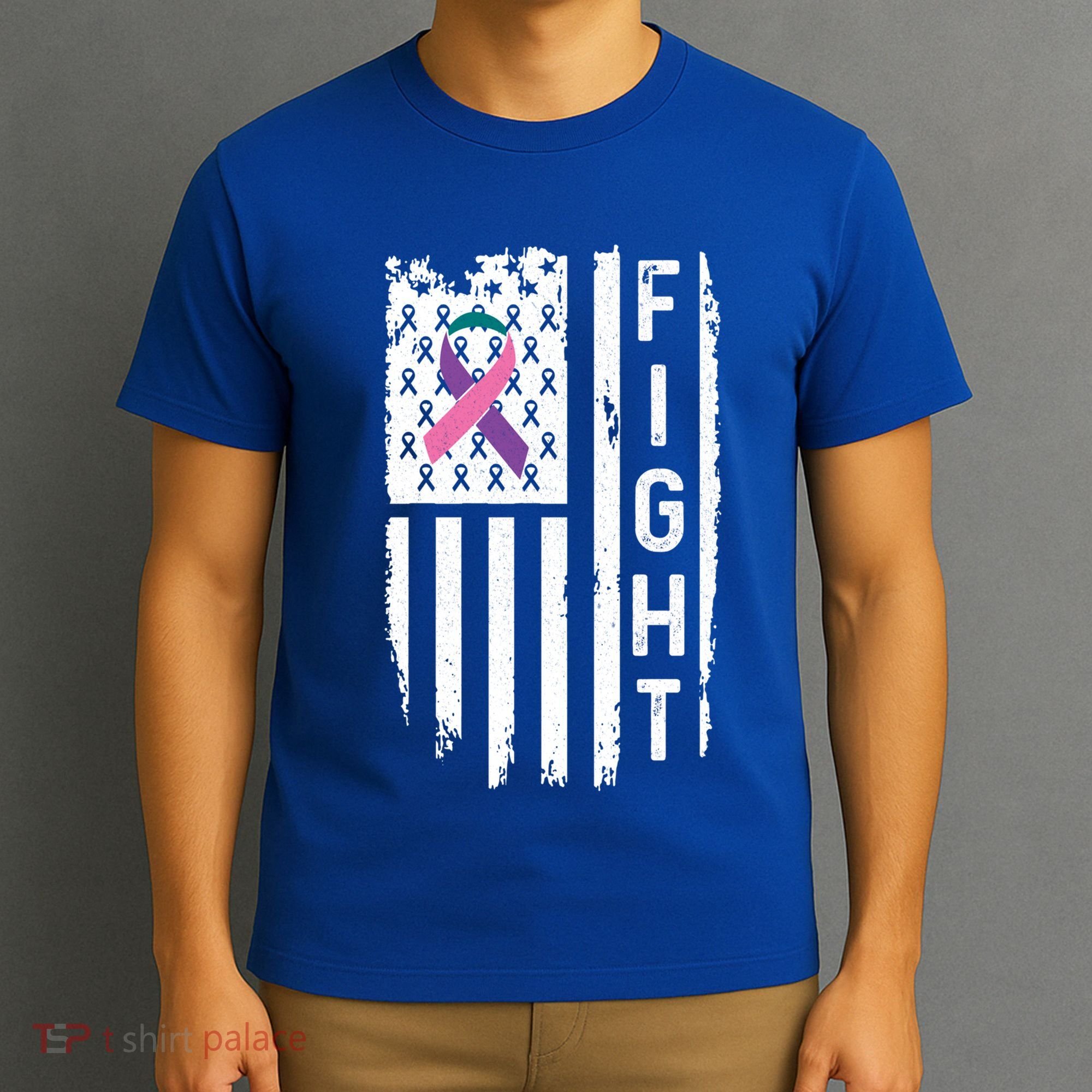 Thyroid Cancer American Flag Awareness Gift T-Shirt