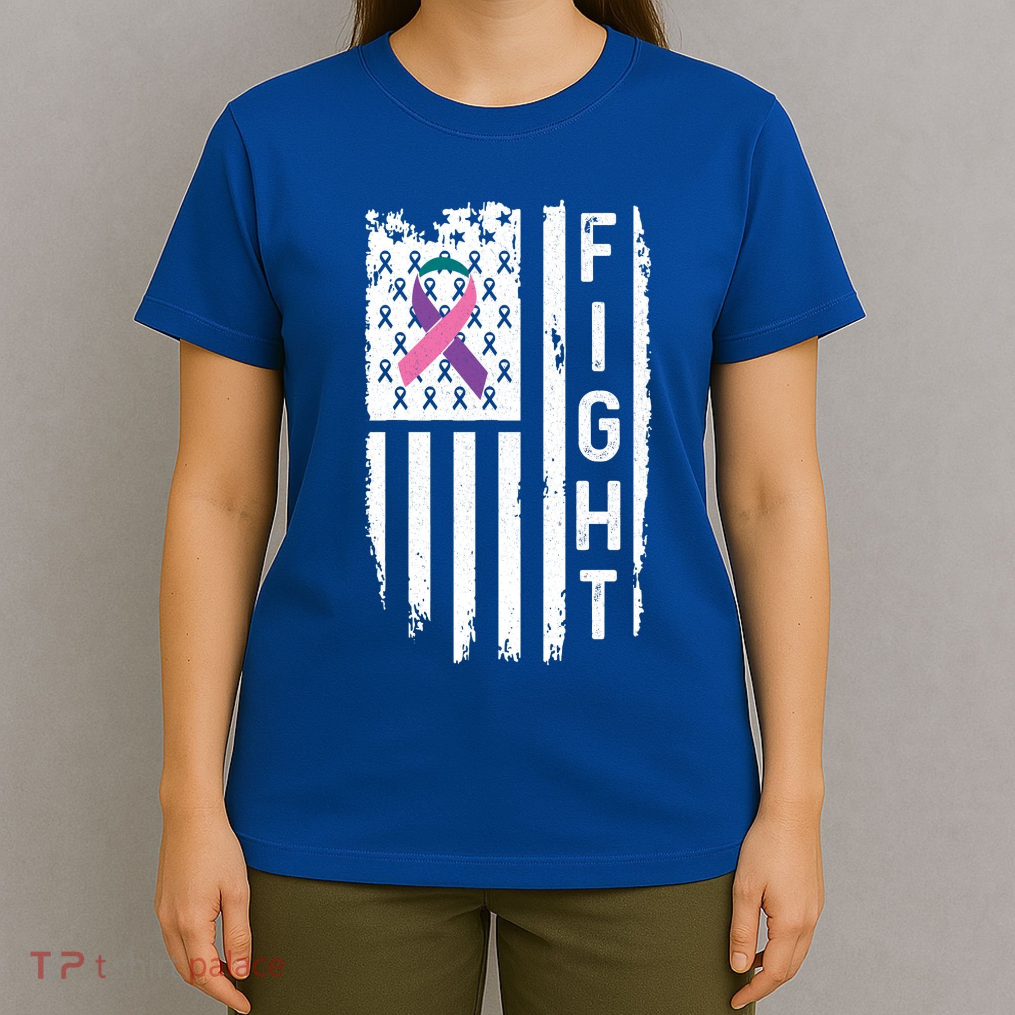 Thyroid Cancer American Flag Awareness Gift T-Shirt