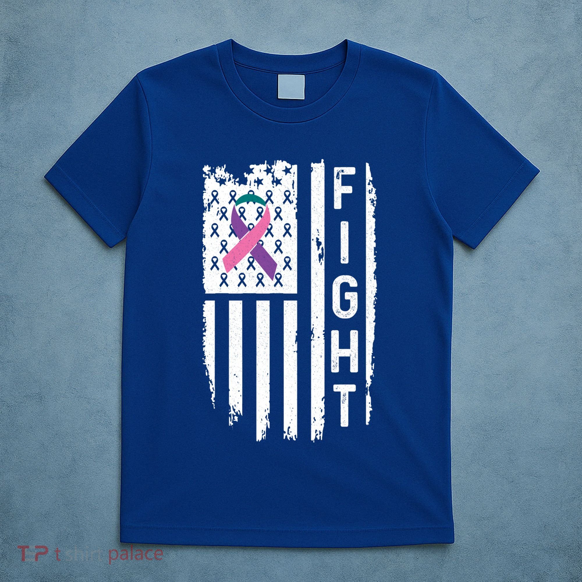 Thyroid Cancer American Flag Awareness Gift T-Shirt
