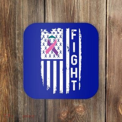 Thyroid Cancer American Flag Awareness Gift Coaster