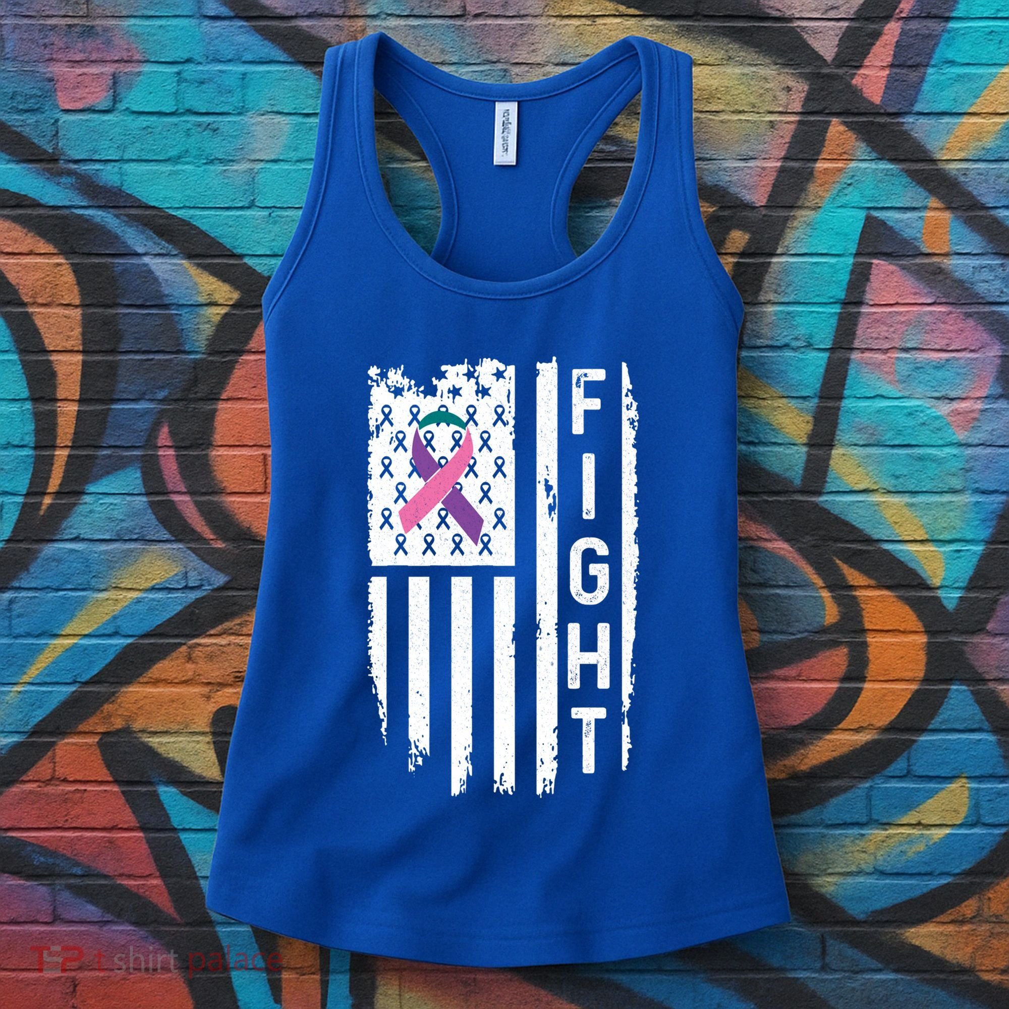 Thyroid Cancer American Flag Awareness Gift Women's Tank Top
