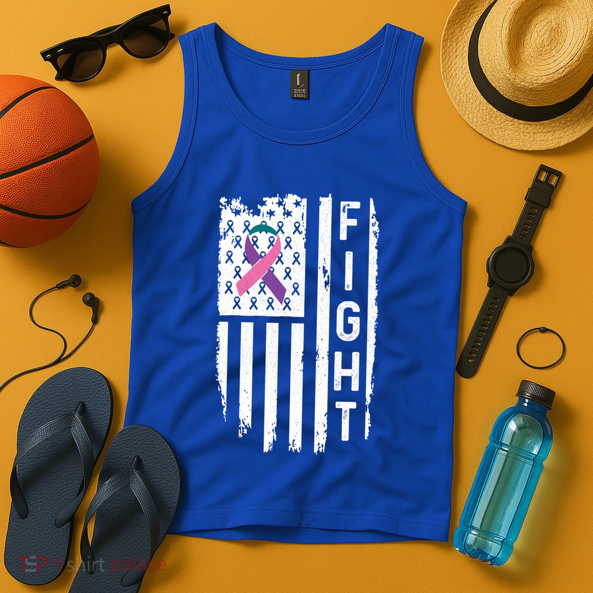 Thyroid Cancer American Flag Awareness Gift Tank Top