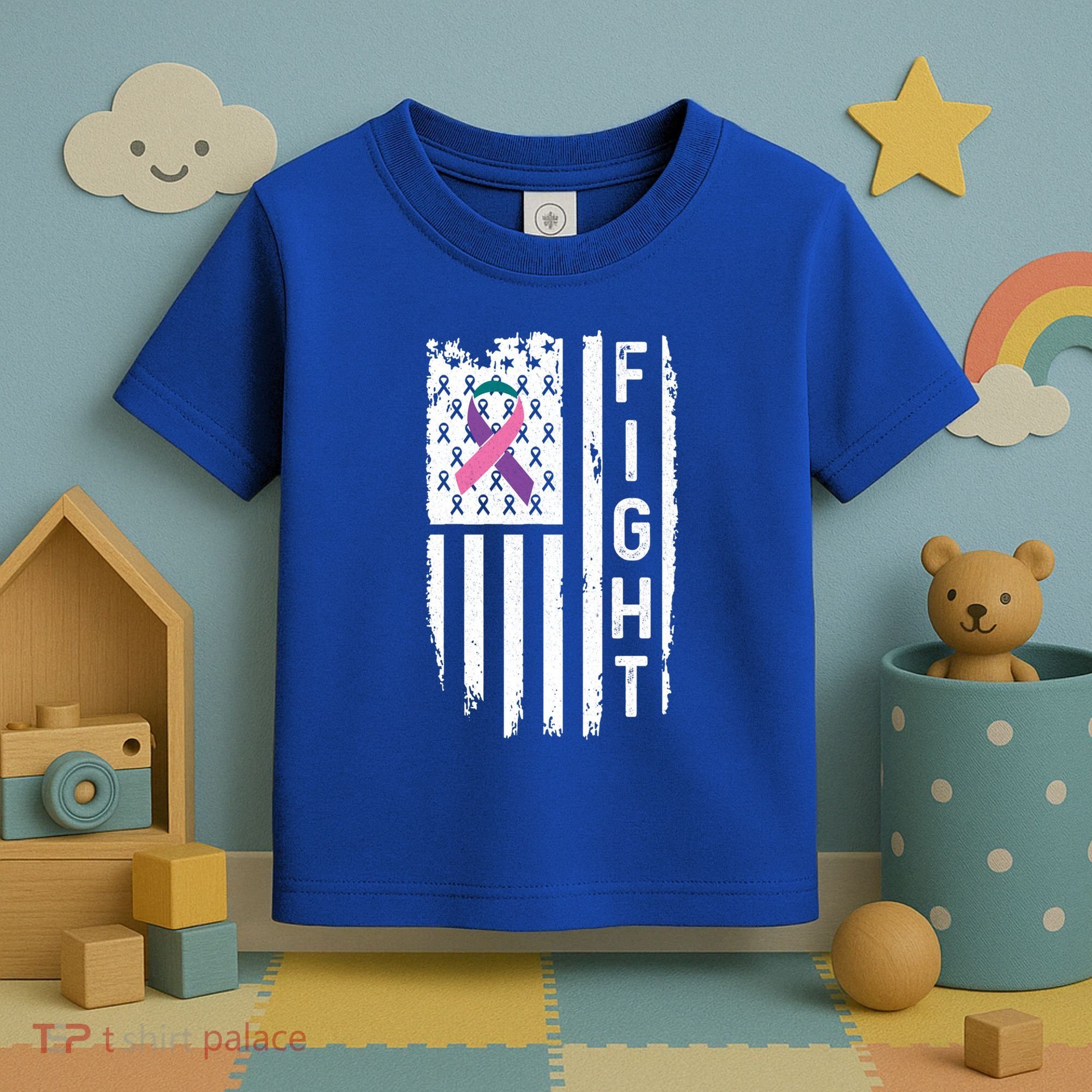 Thyroid Cancer American Flag Awareness Gift Toddler T-Shirt