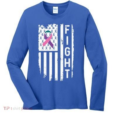 Thyroid Cancer American Flag Awareness Gift Women's Long Sleeve Shirt