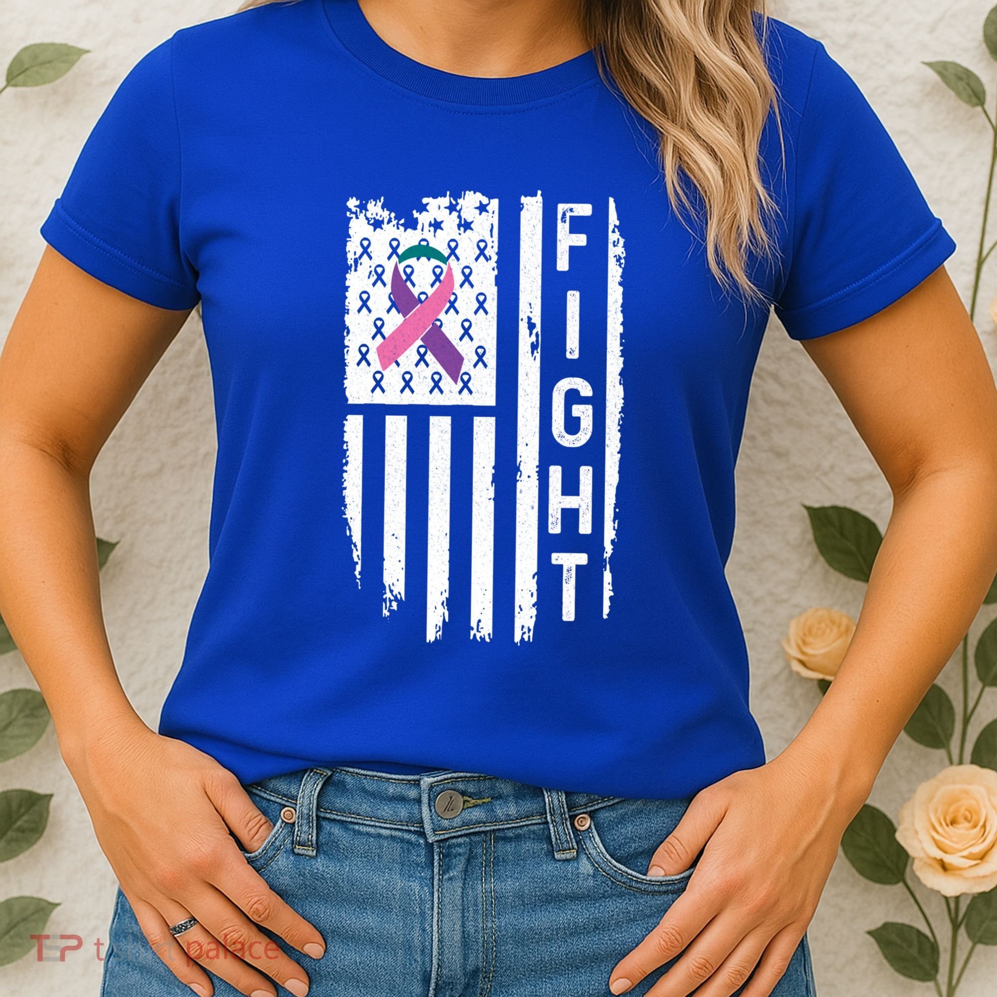 Thyroid Cancer American Flag Awareness Gift Women's T-Shirt