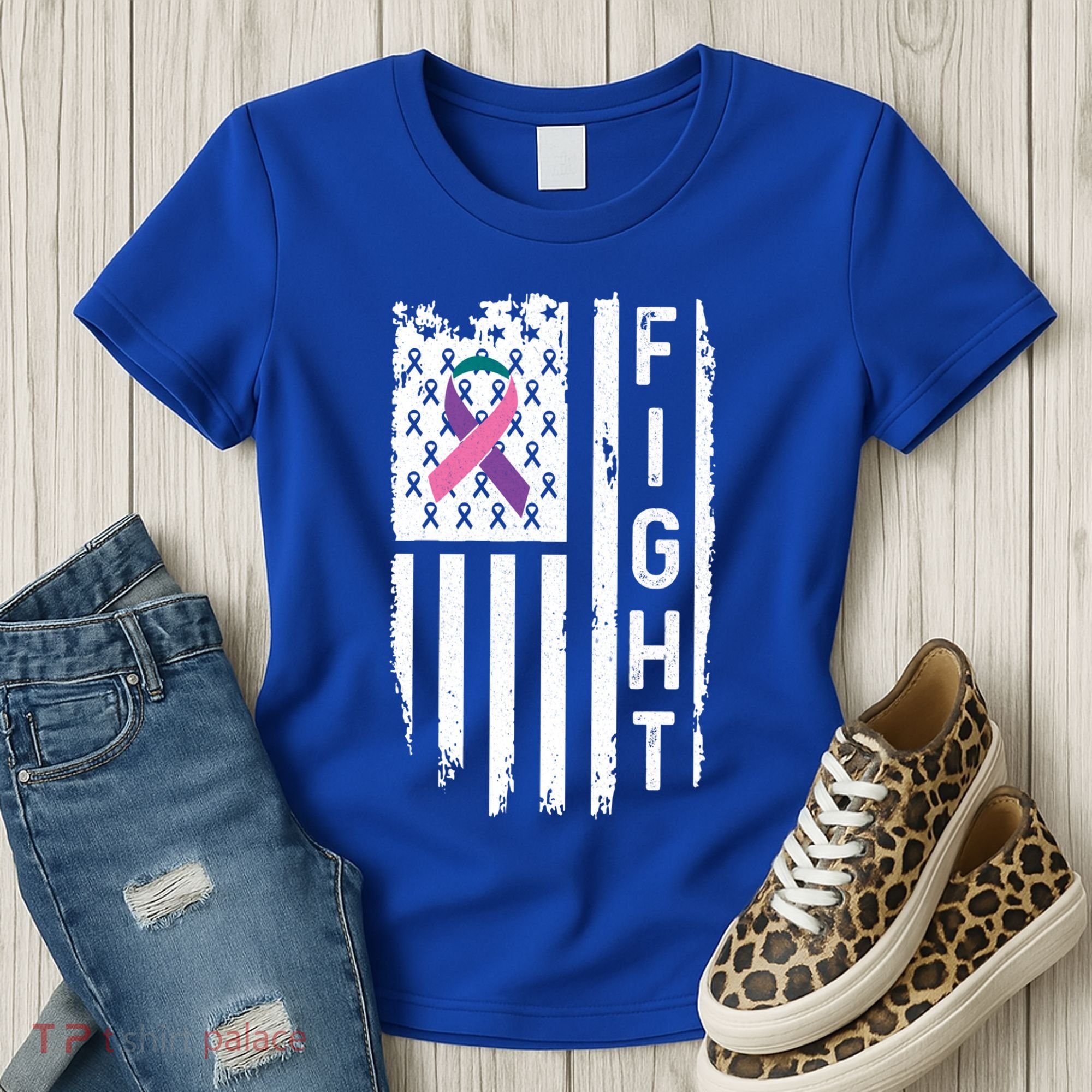 Thyroid Cancer American Flag Awareness Gift Women's T-Shirt