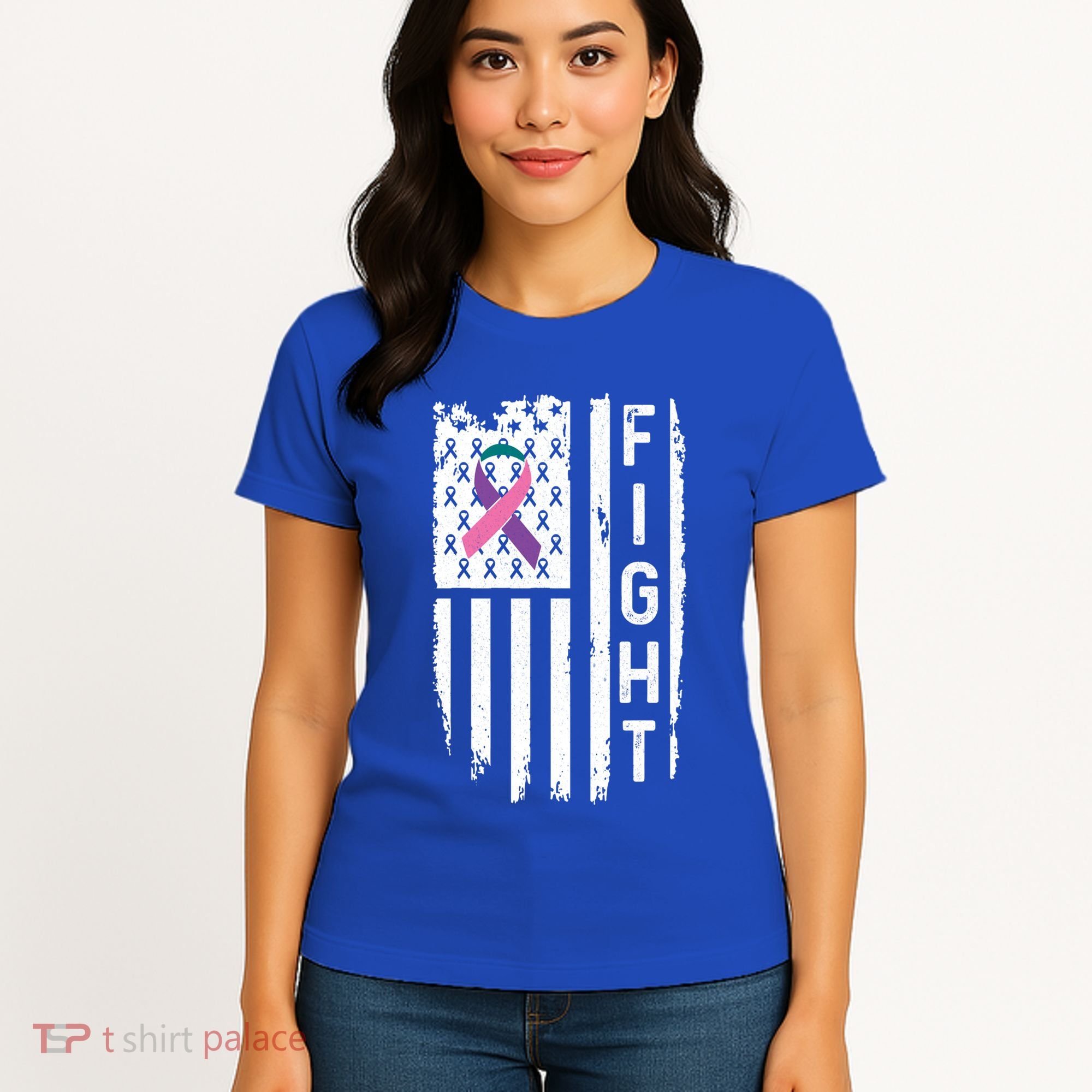 Thyroid Cancer American Flag Awareness Gift Women's T-Shirt