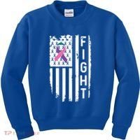 Thyroid Cancer American Flag Awareness Gift Kids Sweatshirt thumb 0