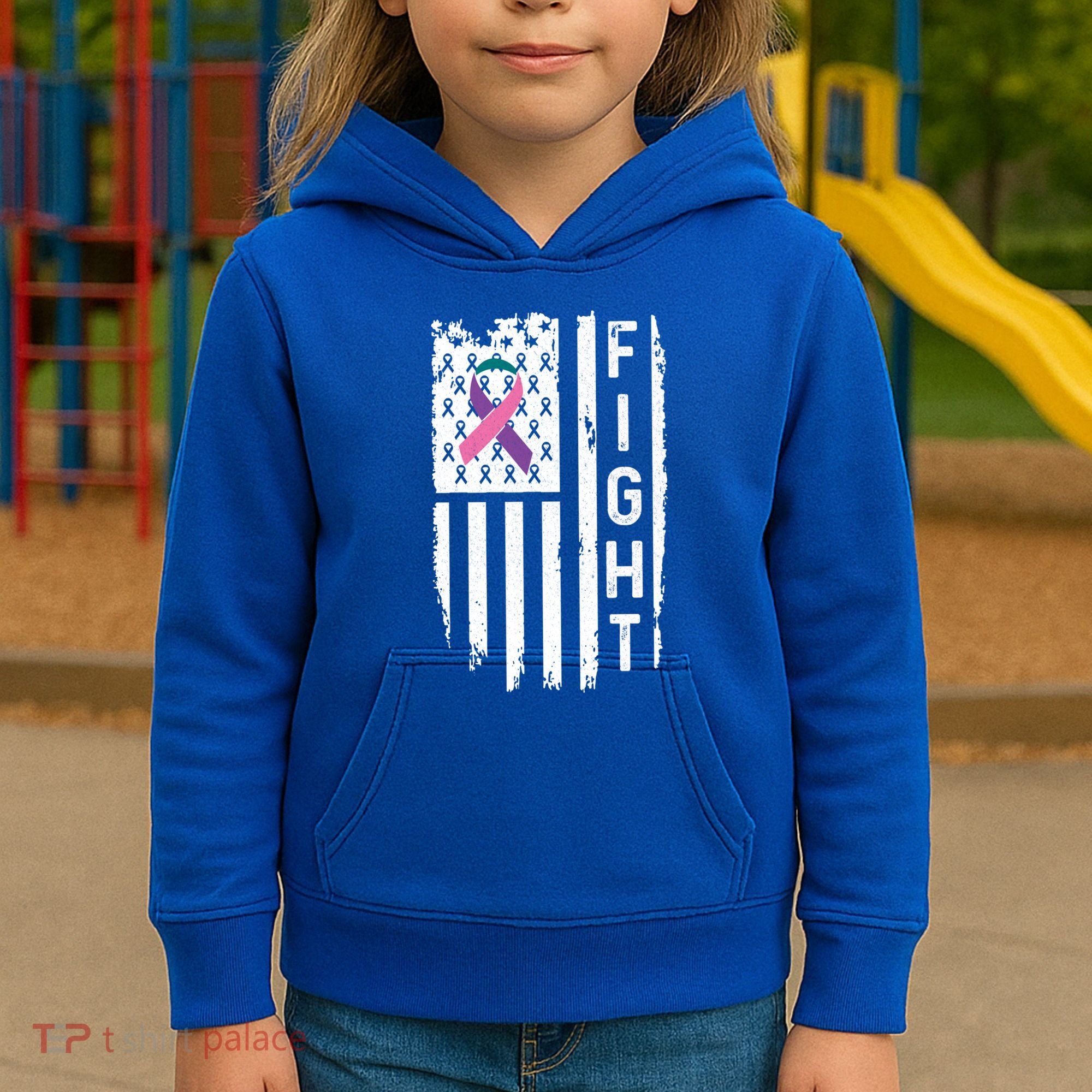 Thyroid Cancer American Flag Awareness Gift Kids Hoodie