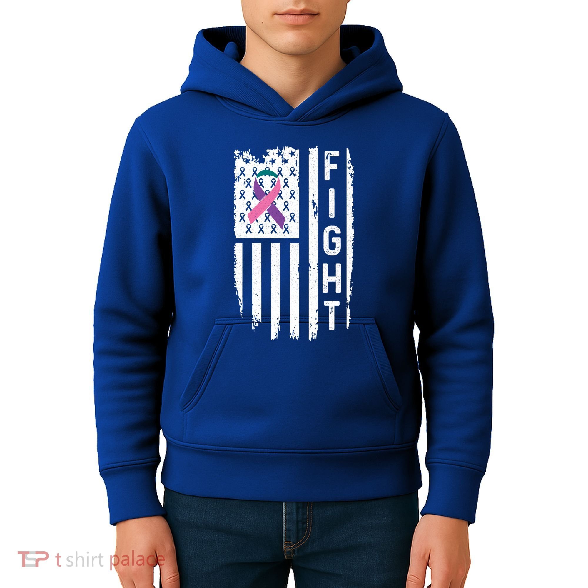 Thyroid Cancer American Flag Awareness Gift Kids Hoodie