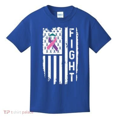 Thyroid Cancer American Flag Awareness Gift Kids T-Shirt
