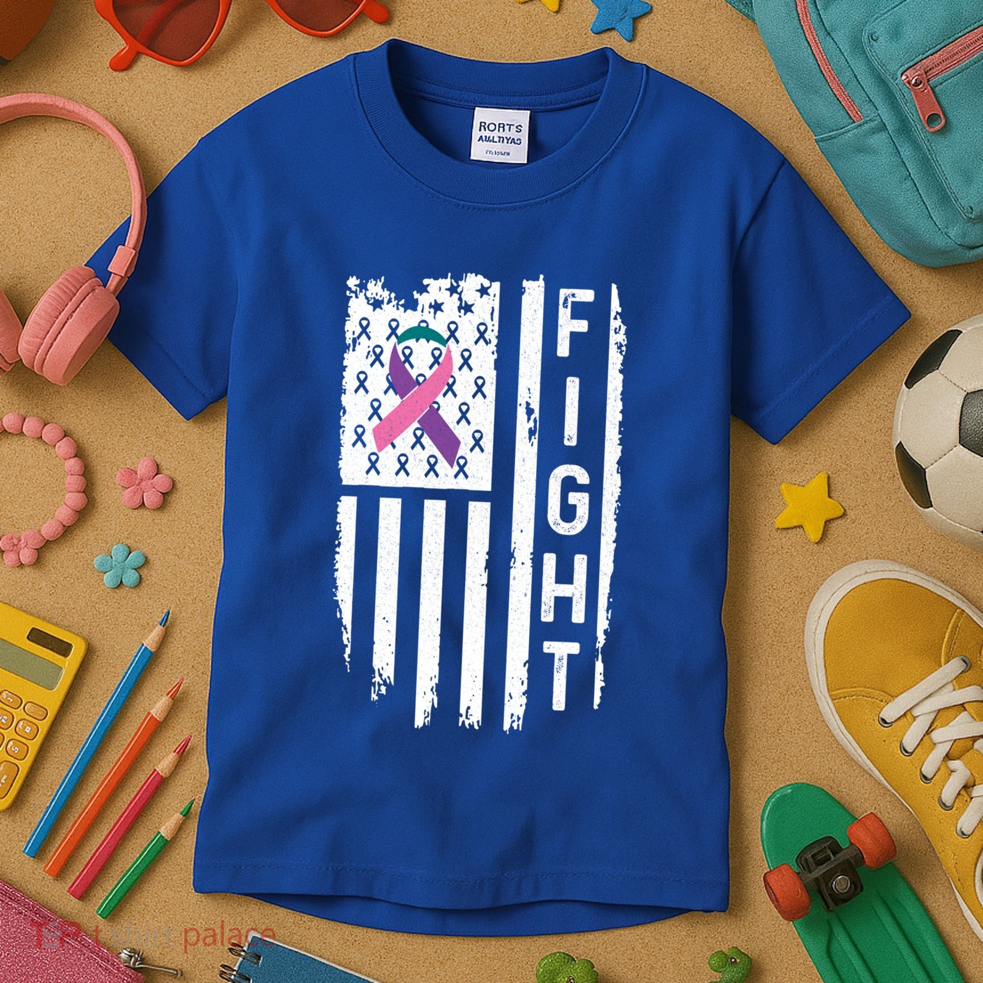Thyroid Cancer American Flag Awareness Gift Kids T-Shirt