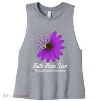 Thyroid Cancer Awareness Faith Hope Love Purple Ribbon Gift Women's Racerback Cropped Tank thumb 0
