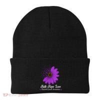 Thyroid Cancer Awareness Faith Hope Love Purple Ribbon Gift Beanie thumb 0