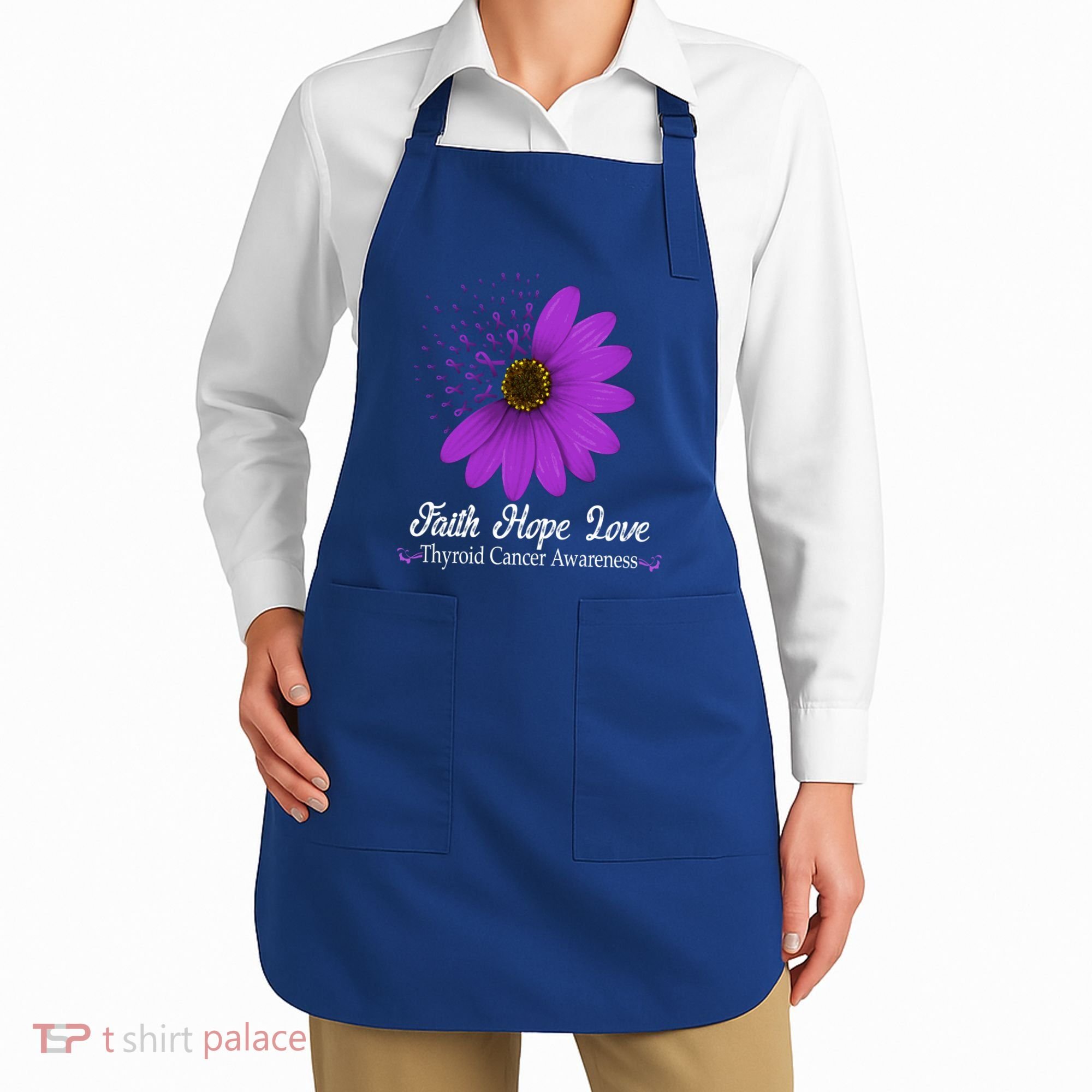 Thyroid Cancer Awareness Faith Hope Love Purple Ribbon Gift Apron
