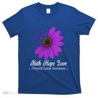 Thyroid Cancer Awareness Faith Hope Love Purple Ribbon Gift T-Shirt thumb 0