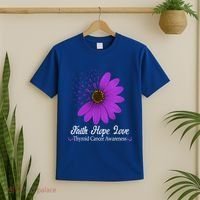 Thyroid Cancer Awareness Faith Hope Love Purple Ribbon Gift T-Shirt thumb 2