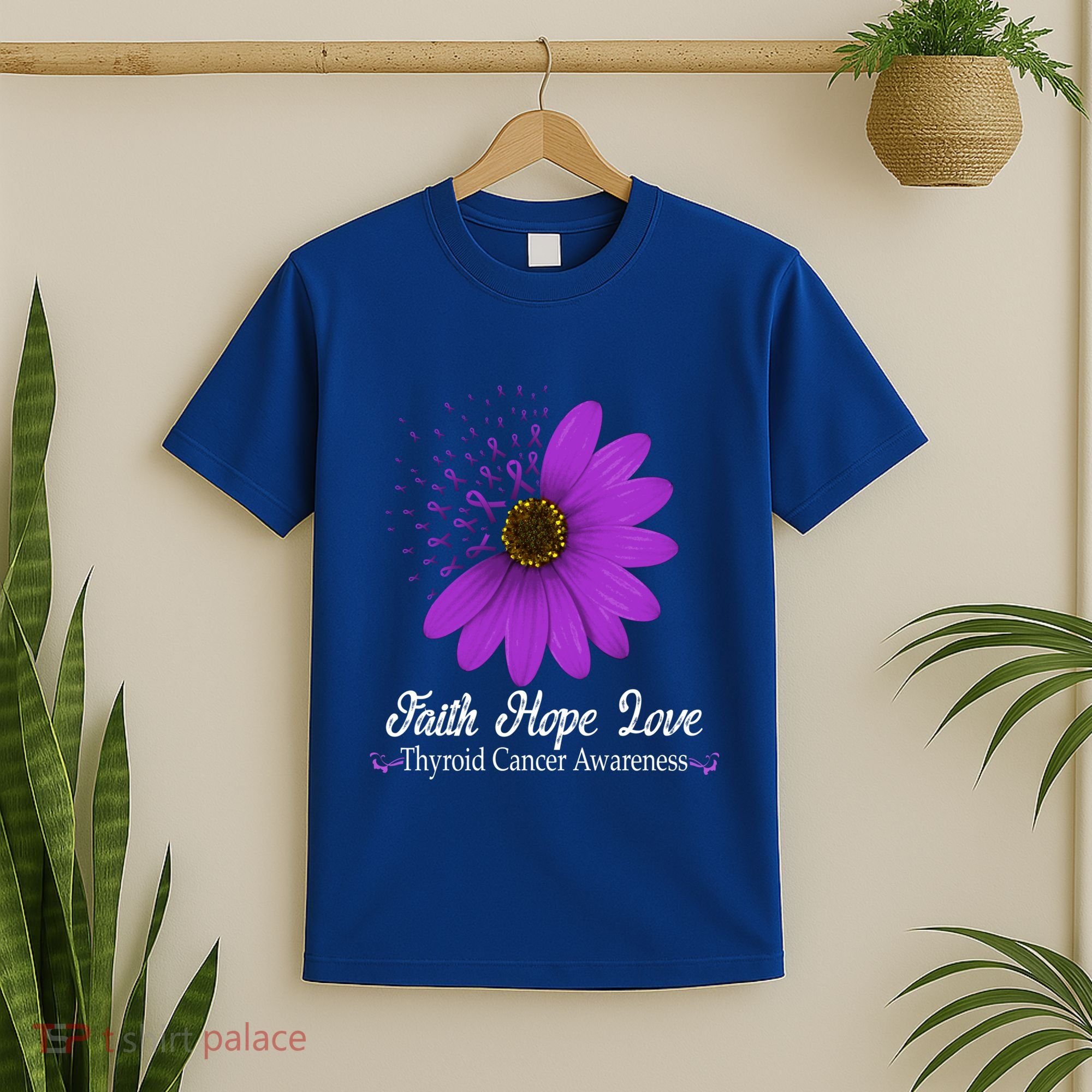 Thyroid Cancer Awareness Faith Hope Love Purple Ribbon Gift T-Shirt