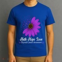 Thyroid Cancer Awareness Faith Hope Love Purple Ribbon Gift T-Shirt thumb 3