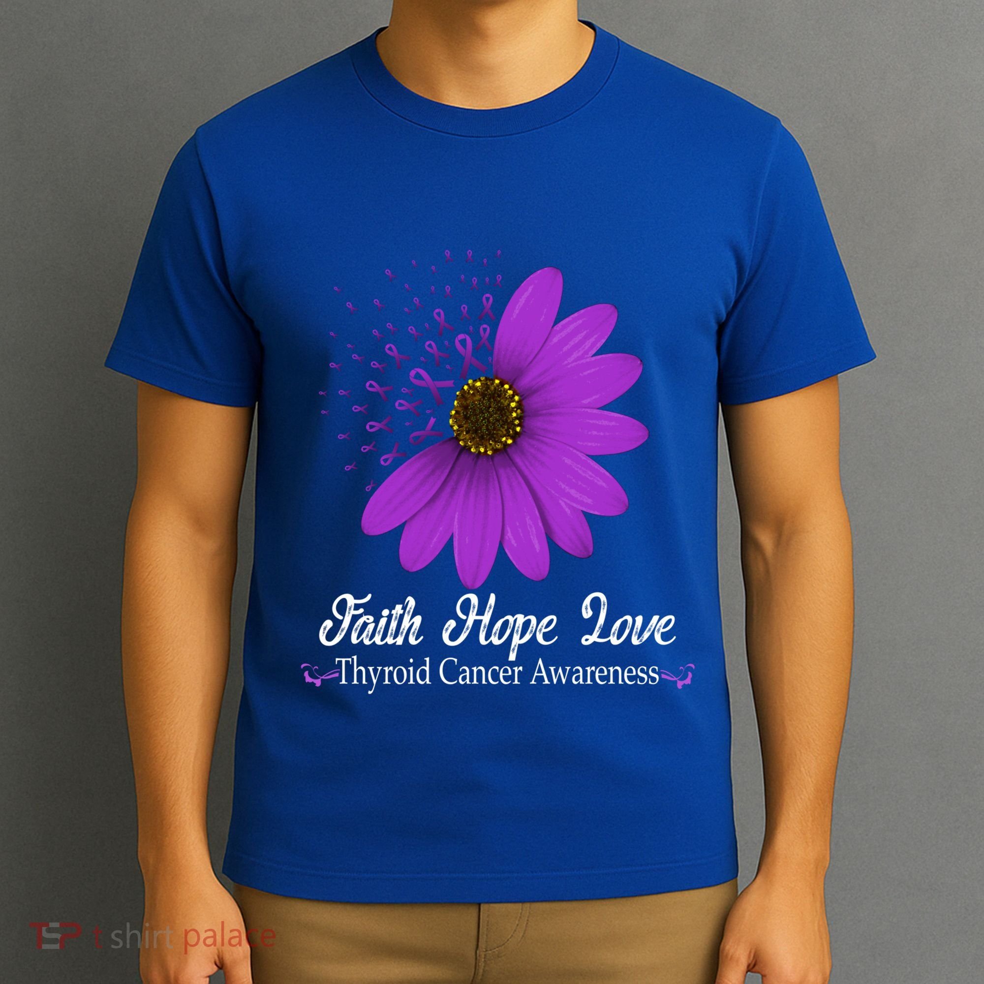 Thyroid Cancer Awareness Faith Hope Love Purple Ribbon Gift T-Shirt