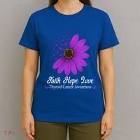 Thyroid Cancer Awareness Faith Hope Love Purple Ribbon Gift T-Shirt thumb 4