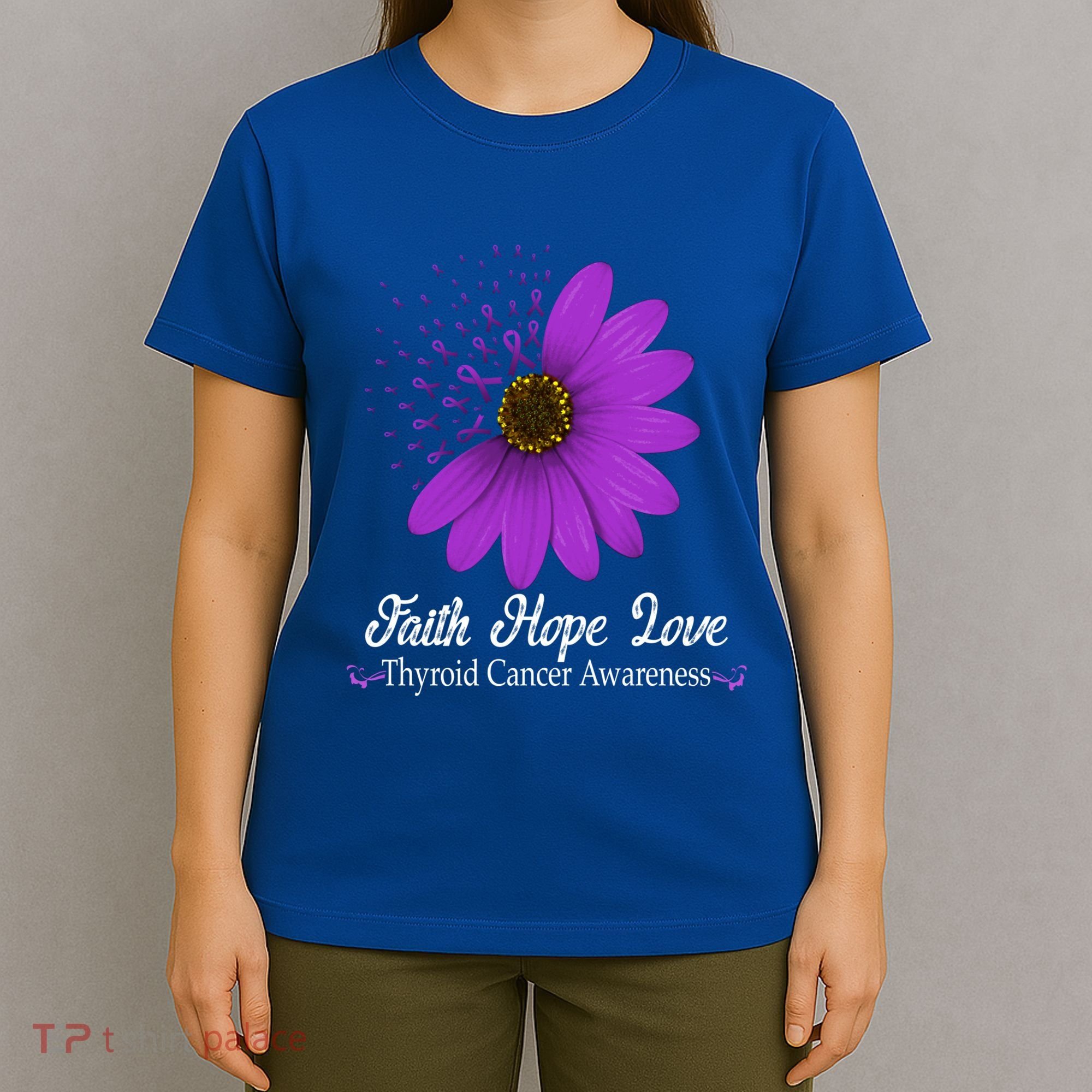 Thyroid Cancer Awareness Faith Hope Love Purple Ribbon Gift T-Shirt