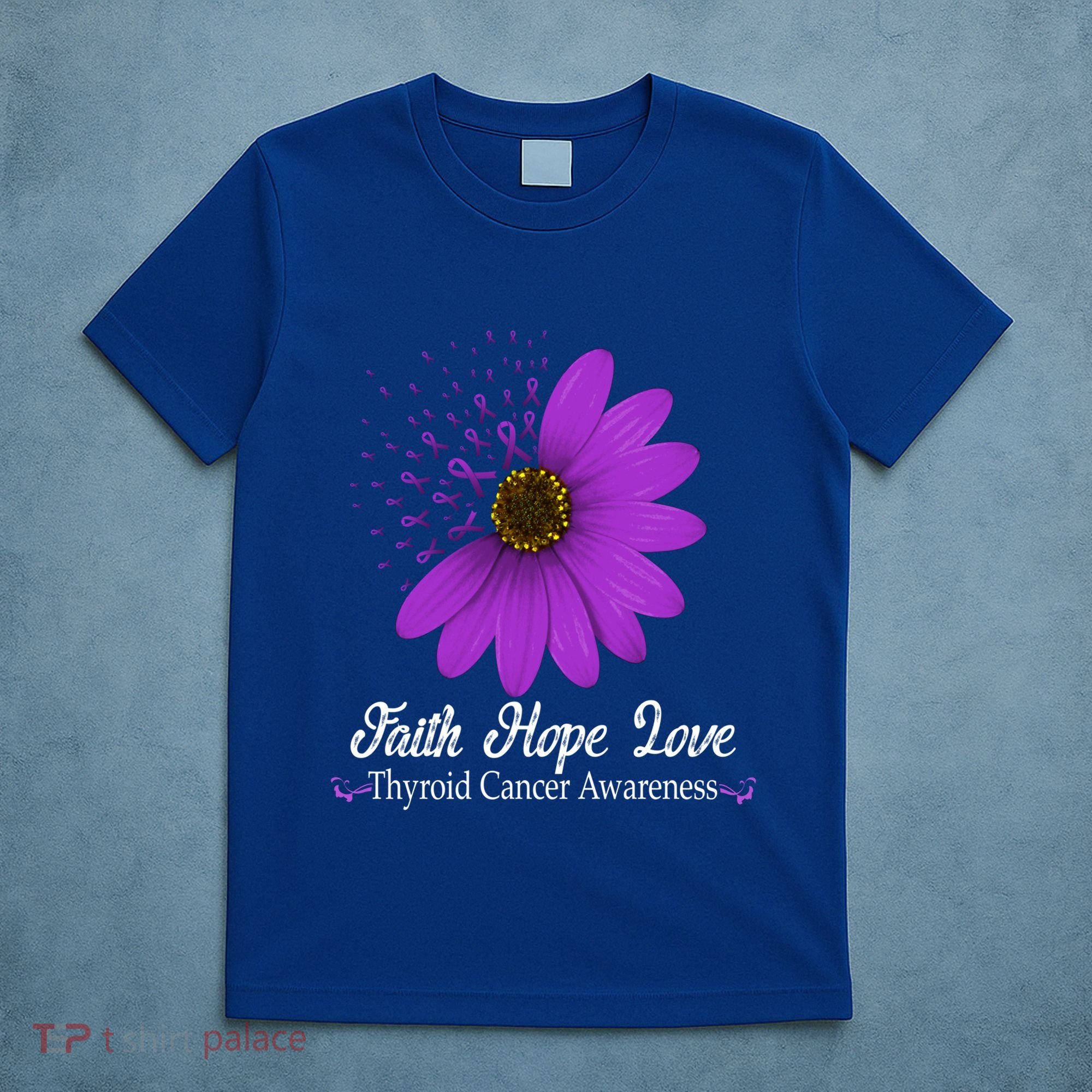Thyroid Cancer Awareness Faith Hope Love Purple Ribbon Gift T-Shirt