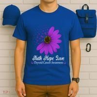 Thyroid Cancer Awareness Faith Hope Love Purple Ribbon Gift T-Shirt thumb 6