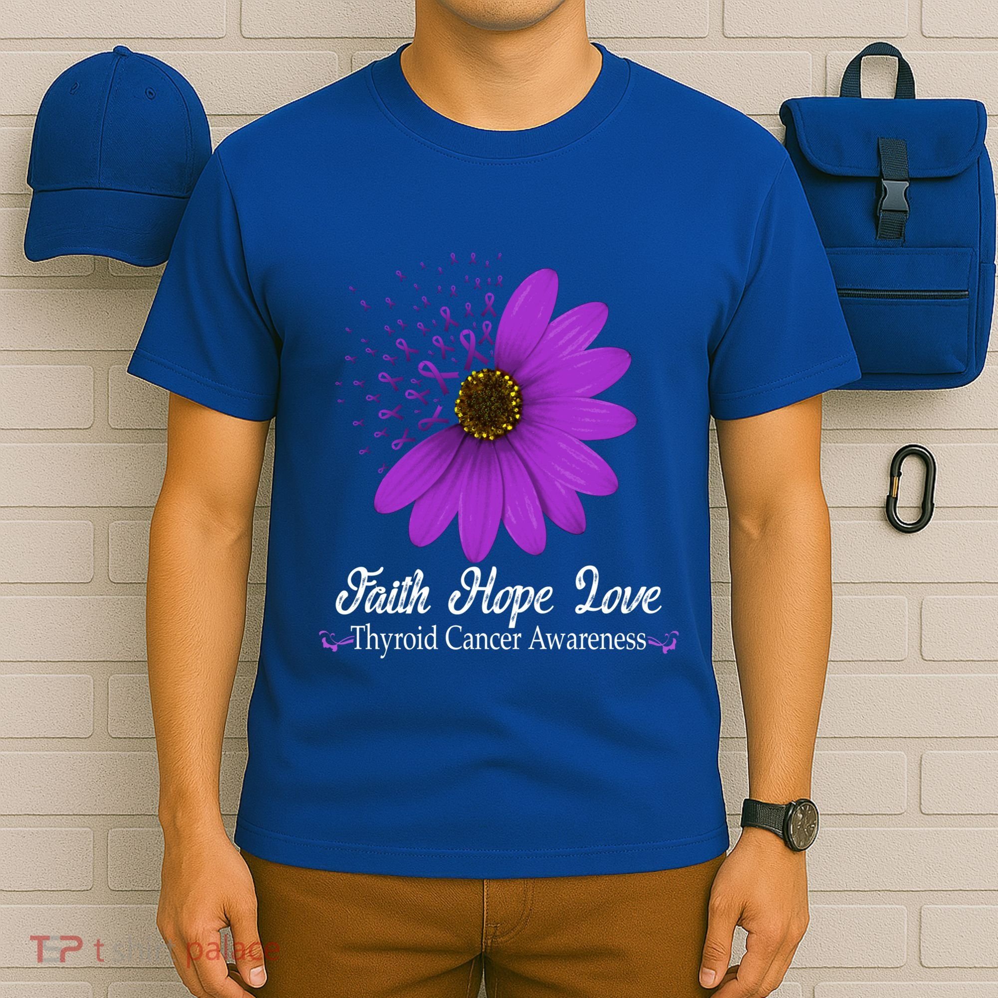 Thyroid Cancer Awareness Faith Hope Love Purple Ribbon Gift T-Shirt