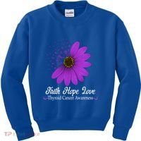Thyroid Cancer Awareness Faith Hope Love Purple Ribbon Gift Kids Sweatshirt thumb 0