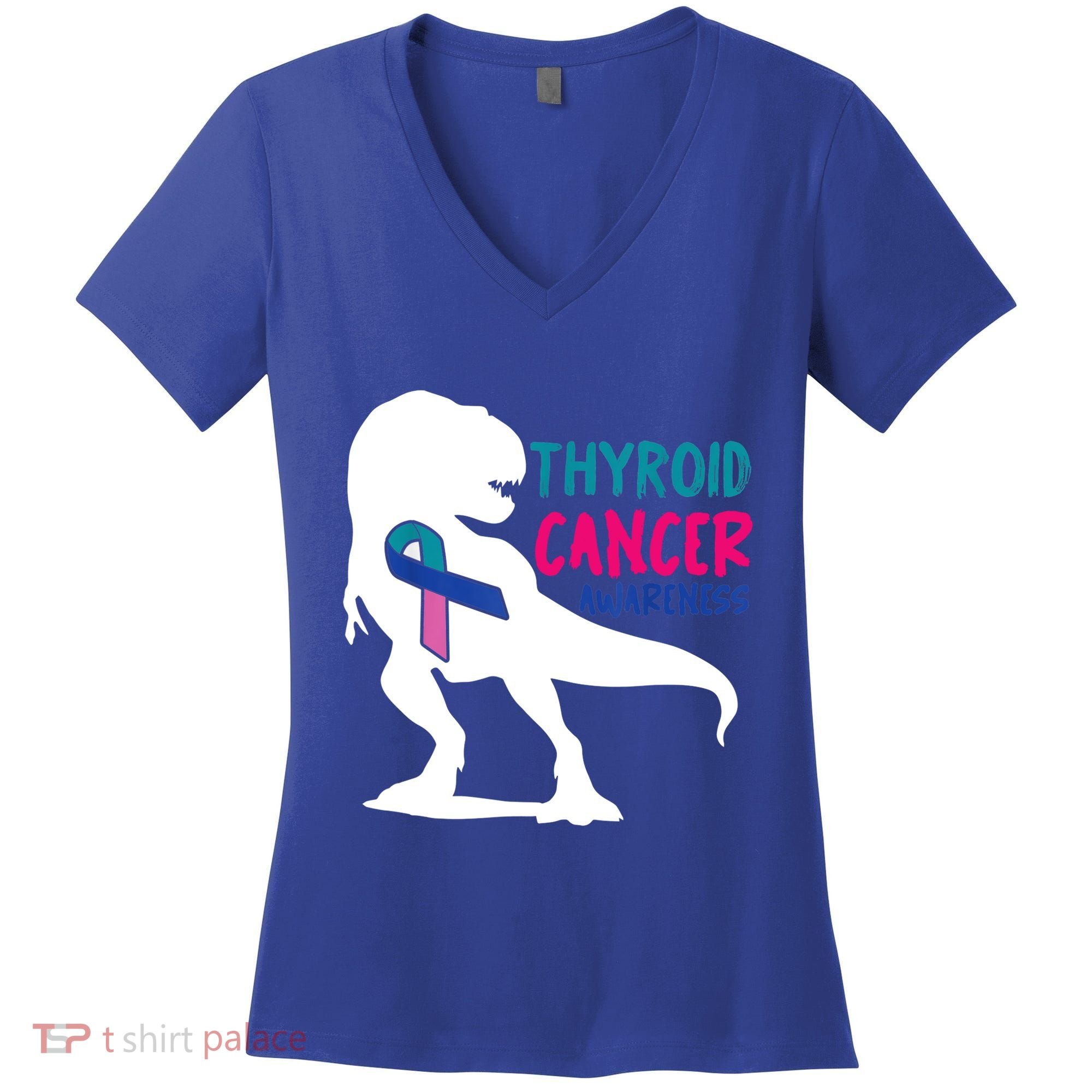 Thyroid Cancer Awareness Cool Tgiftrex Warrior Survivor Fighter Cool Gift Women's V-Neck T-Shirt