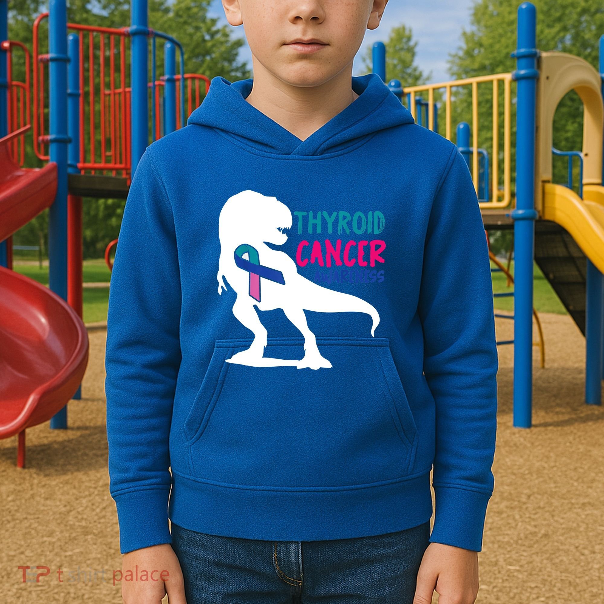 Thyroid Cancer Awareness Cool Tgiftrex Warrior Survivor Fighter Cool Gift Kids Hoodie