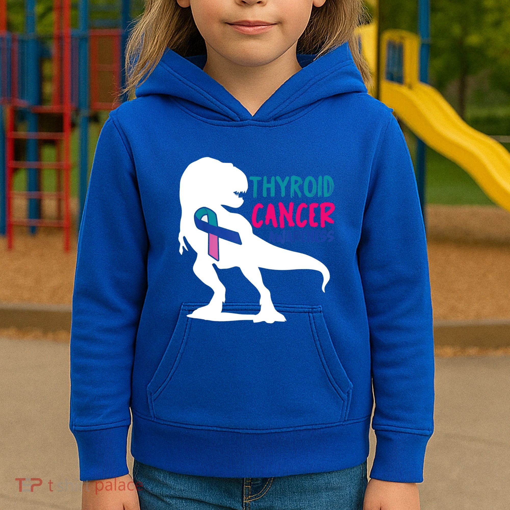 Thyroid Cancer Awareness Cool Tgiftrex Warrior Survivor Fighter Cool Gift Kids Hoodie