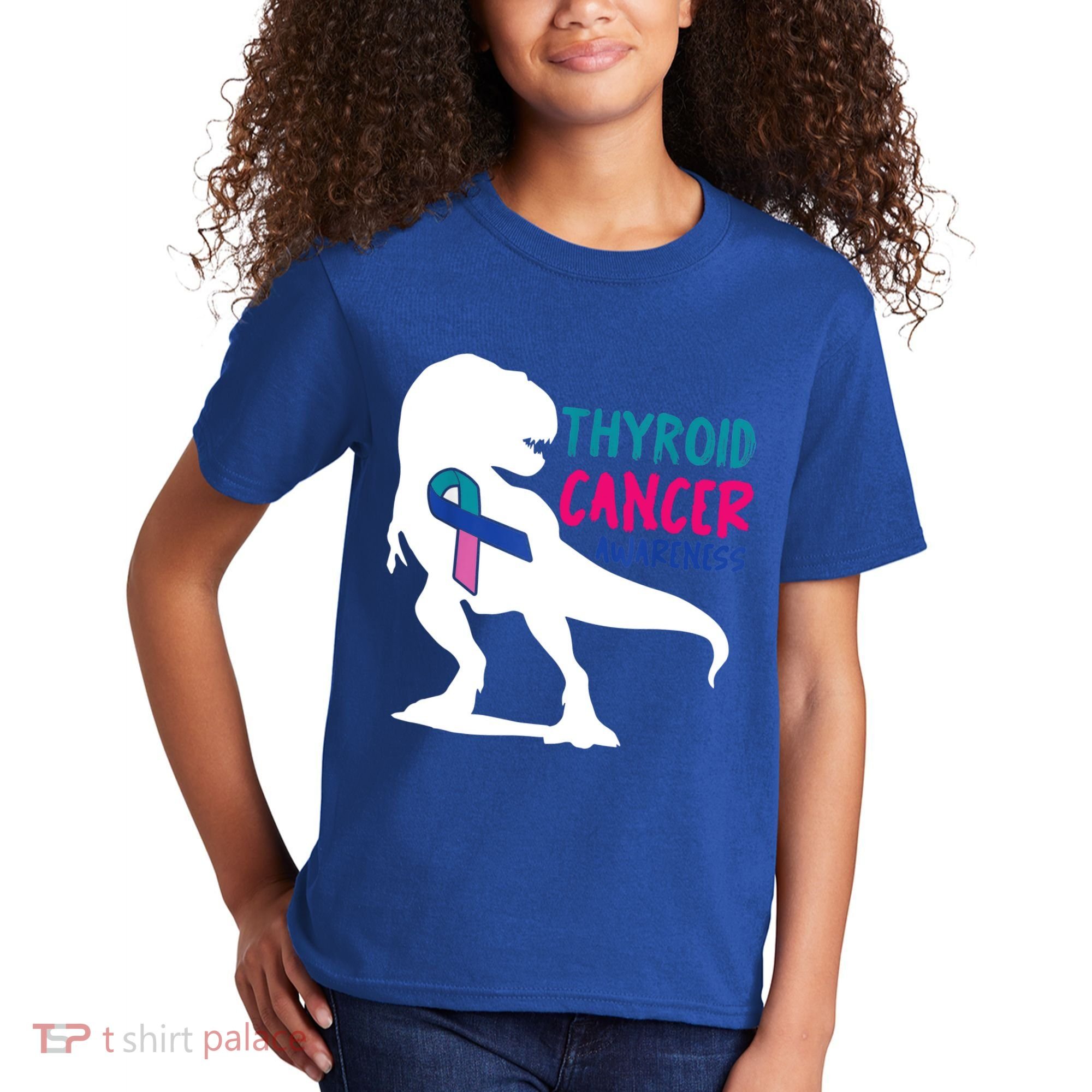 Thyroid Cancer Awareness Cool Tgiftrex Warrior Survivor Fighter Cool Gift Kids T-Shirt