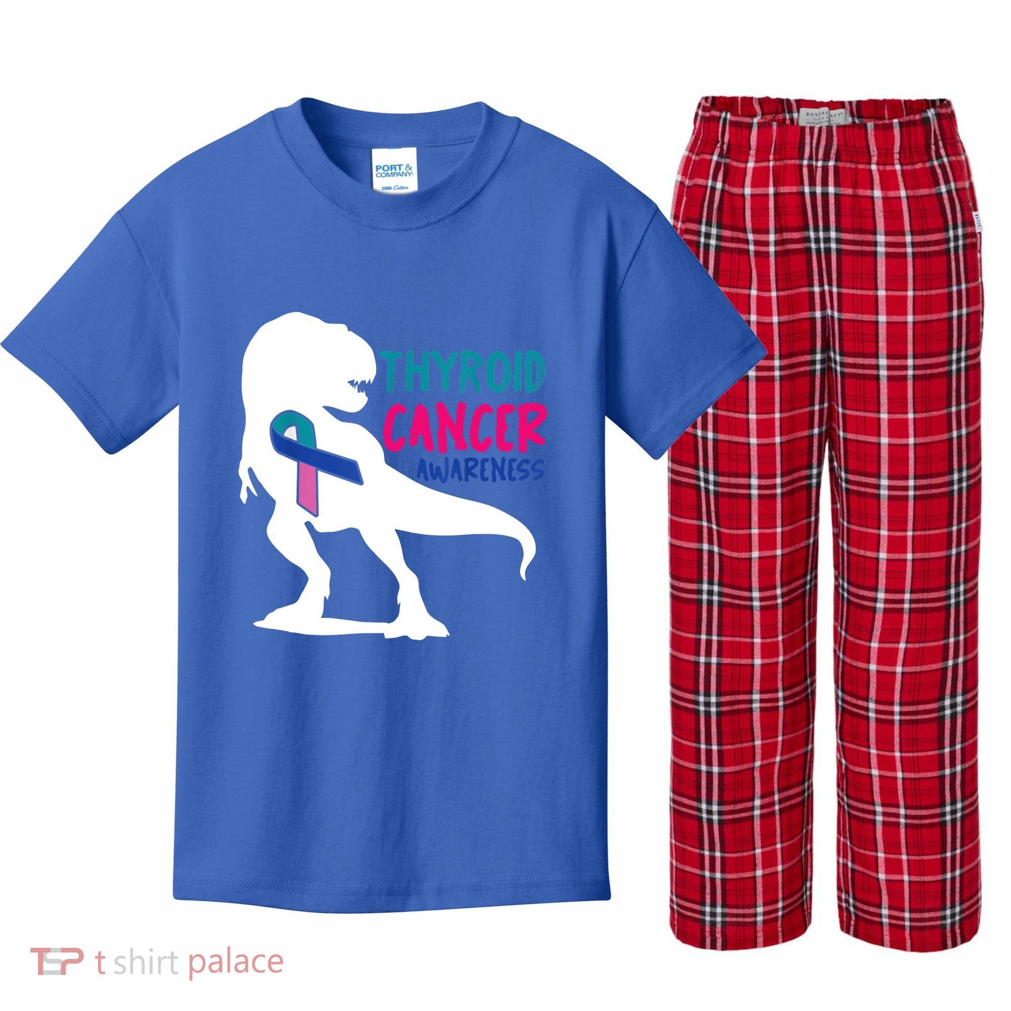 Thyroid Cancer Awareness Cool Tgiftrex Warrior Survivor Fighter Cool Gift Kids Plaid Pajama Set